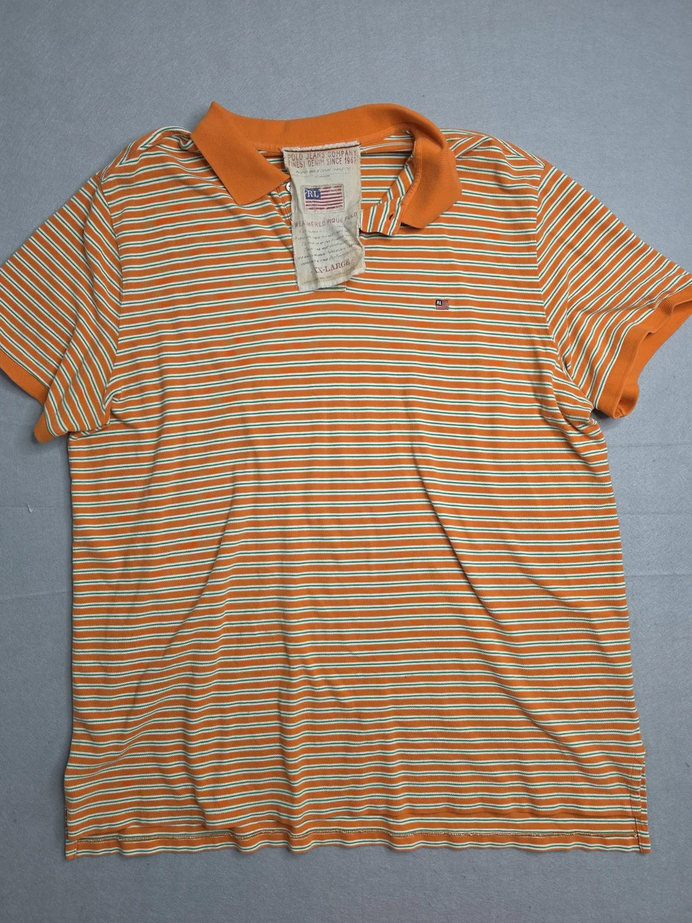 Vtg Polo Ralph Lauren Jeans Co Polo Shirt Mens XXL Orange Striped Rugby